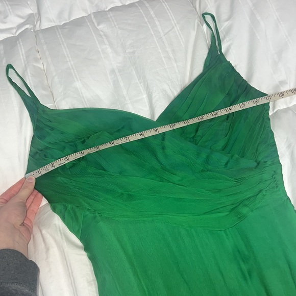 Vintage 1950’s Green Genuine Cream Mink Fur Trim Silk Evening Gown - Picture 6 of 10